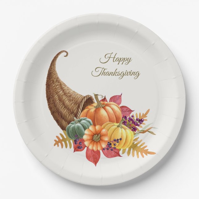 Assiettes En Carton Plaque de papier Cornucopia Thanksgiving (Devant)