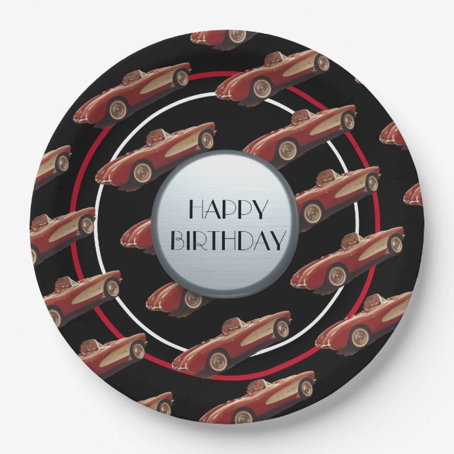 Assiettes En Carton Plaque de papier Corvette rouge (Devant)