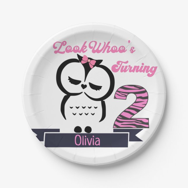 Assiettes En Carton Plaque de papier d'anniversaire de la chouette (Devant)