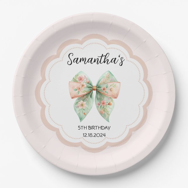 Assiettes En Carton Plaque de papier d'anniversaire Floral Bow (Devant)