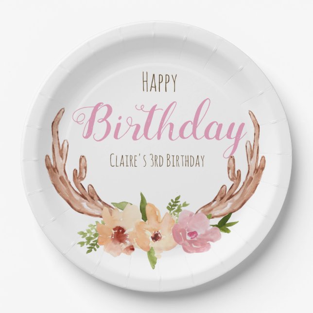 Assiettes En Carton Plaque de papier d'anniversaire pour enfant à fleu (Devant)