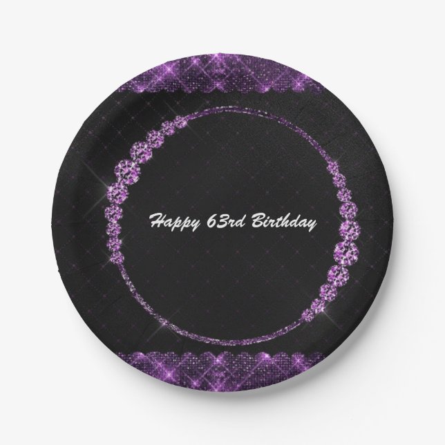 Assiettes En Carton Plaque de papier d'anniversaire violet et noir (Devant)