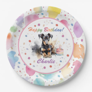Assiettes En Carton Plaque de papier d'aquarelle Doberman Pinscher