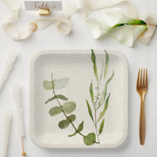 Assiettes En Carton Plaque de papier d'aquarelle feuille verte