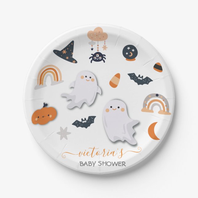 Assiettes En Carton Plaque de papier de douche mobile Halloween Ghost (Devant)