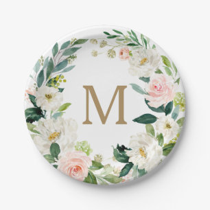 Assiettes En Carton Plaque de papier de Fête des mariées de monogramme