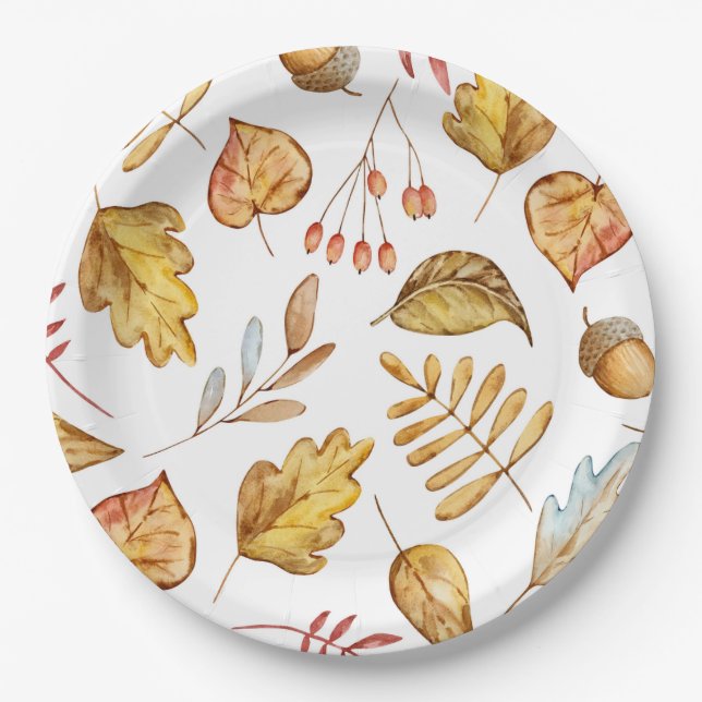 Assiettes En Carton Plaque de papier de feuillage d'automne (Devant)