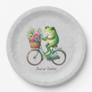 Assiettes En Carton Plaque de papier de grenouille à bicyclette floral