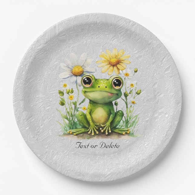 Assiettes En Carton Plaque de papier de grenouille à fleurs (Devant)