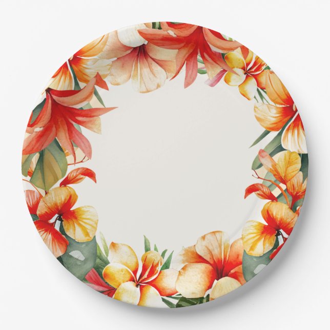 Assiettes En Carton Plaque de papier de la fête d'été tropicale (Devant)