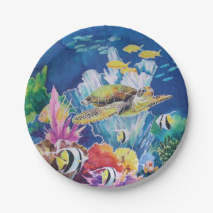 Assiettes En Carton Plaque de papier de la tortue verte Poisson tropic