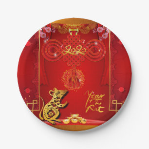 Assiettes En Carton Plaque de papier de l'année 2020 du Rat Rouge chin