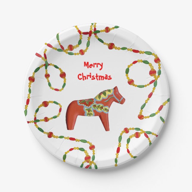 Assiettes En Carton Plaque de papier de Noël Dala Horse (Devant)