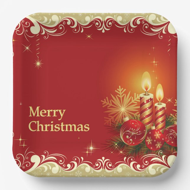 Assiettes En Carton Plaque de papier de Noël Joyeux Classique (Recto)