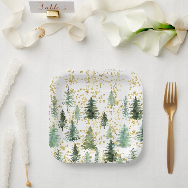 Assiettes En Carton Plaque de papier de Noël Parties scintillant d'or (Mariage)