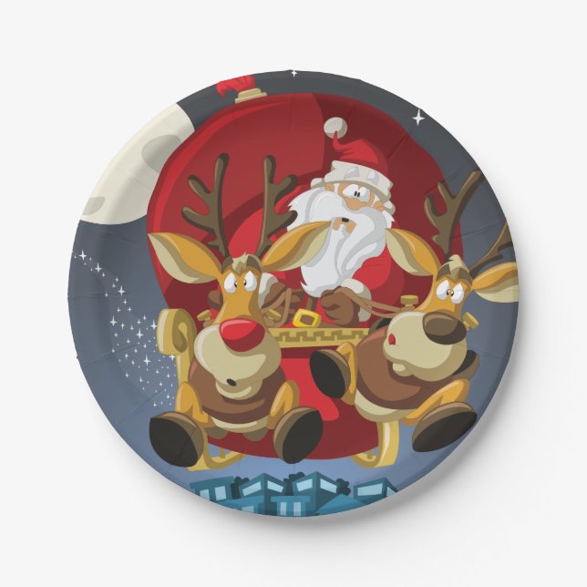 Assiettes En Carton Plaque de papier de Noël père Noël & Reindeer (Devant)