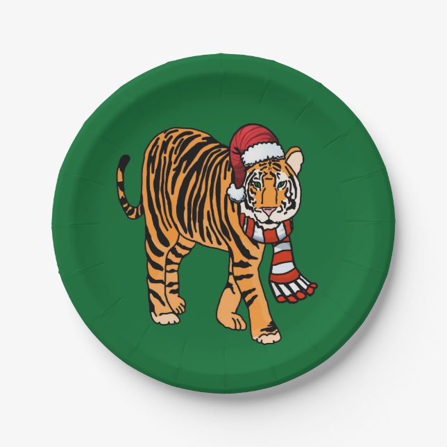 Assiettes En Carton Plaque de papier de tigre de Noël (Devant)