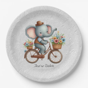 Assiettes En Carton Plaque de papier d'éléphant à bicyclette florale