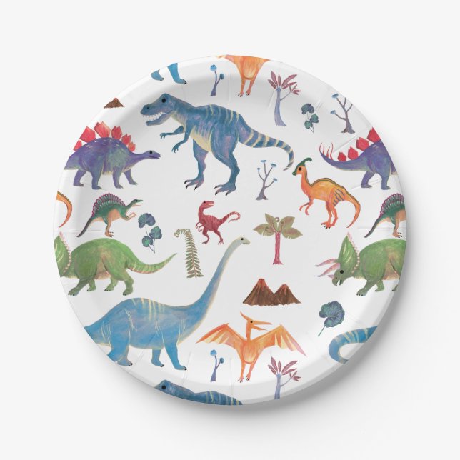 Assiettes En Carton Plaque de papier Dinosaures | Parti préhistorique  (Devant)