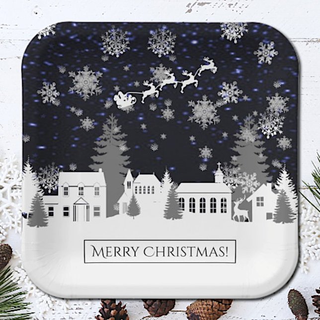 Assiettes En Carton Plaque de papier du village de Noël (Christmas Village Holiday Paper Plates)