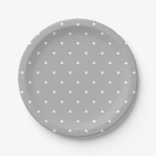 Assiettes En Carton Plaque de papier en gris avec pois blancs
