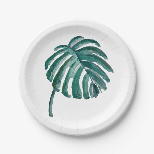 Assiettes En Carton Plaque de papier feuille de palme verte (Devant)