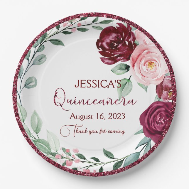 Assiettes En Carton Plaque de papier floral violet Quinceanera Lilac (Devant)