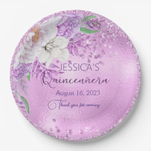 Assiettes En Carton Plaque de papier floral violet Quinceanera Lilac