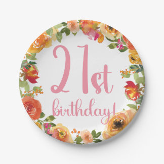 Assiettes En Carton Plaque de papier florale 21e anniversaire