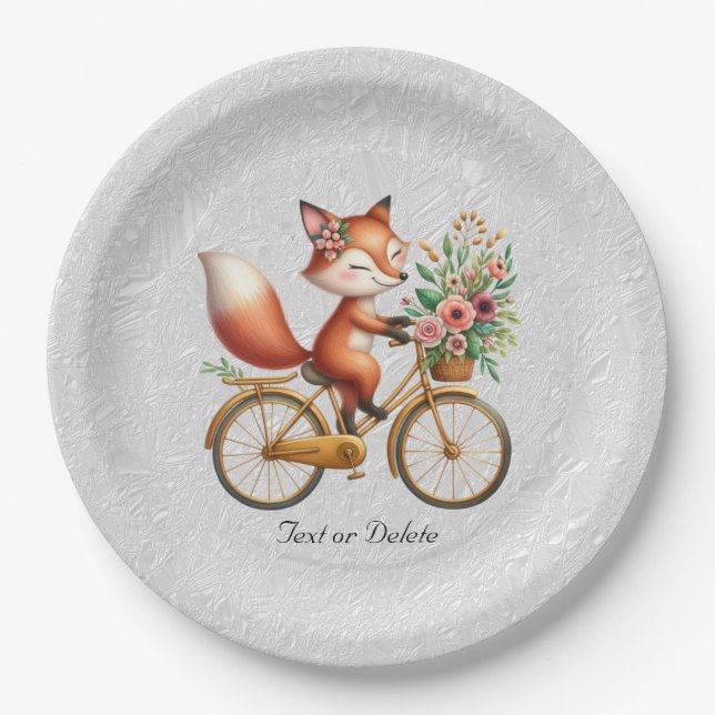 Assiettes En Carton Plaque de papier Fox à bicyclette florale (Devant)