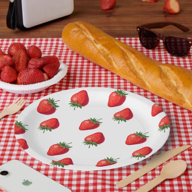 Assiettes En Carton Plaque de papier fraise | Fournitures de partie (Pique-nique)