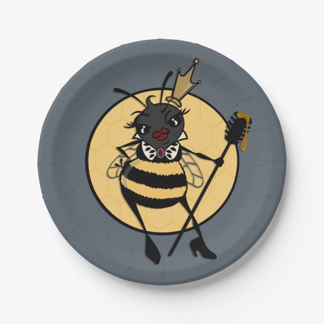ASSIETTES EN CARTON PLAQUE DE PAPIER GRAPHIQUE CUTE QUEEN BEE (Devant)
