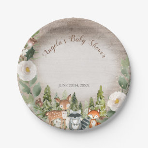 Assiettes En Carton Plaque de papier Hiver Bois Animaux Blanc Floral