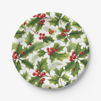 Assiettes En Carton Plaque de papier Holly Christmas Party Rouge et Ve