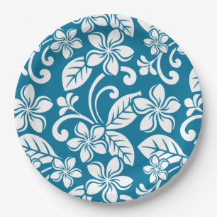Assiettes En Carton PLAQUE DE Papier ISLAND PLUMERIA (BLEUE CARAÏBE)