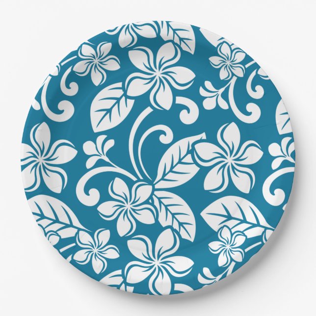 Assiettes En Carton PLAQUE DE Papier ISLAND PLUMERIA (BLEUE CARAÏBE) (Devant)