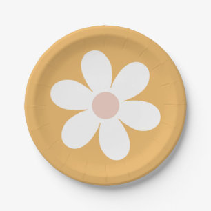 Assiettes En Carton Plaque de papier jaune Retro Daisy Boho