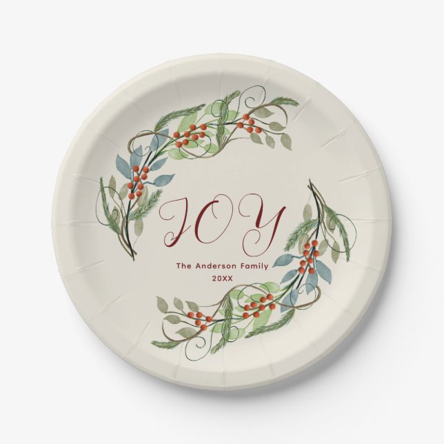 Assiettes En Carton Plaque de papier Joie Wreath Christmas (Devant)
