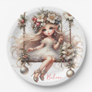 Assiettes En Carton Plaque de papier laqué blanc de Noël
