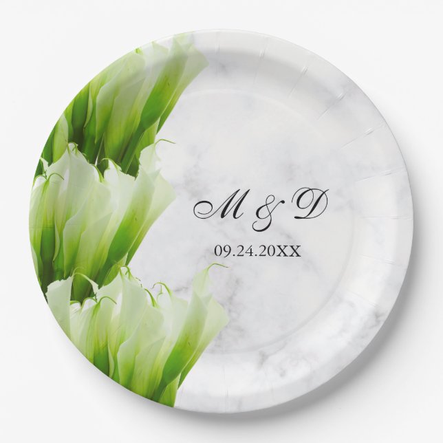 Assiettes En Carton Plaque de papier Mariage blanche Calla Lily Floral (Devant)