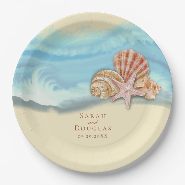 Assiettes En Carton Plaque de papier Mariage Blue Ocean Wave (Devant)