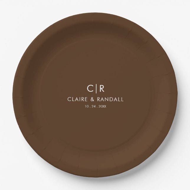 Assiettes En Carton Plaque de papier Mariage Brown et blanc minimalist (Devant)