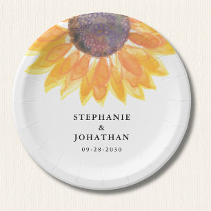 Assiettes En Carton Plaque de papier Mariage de tournesol rustique mod