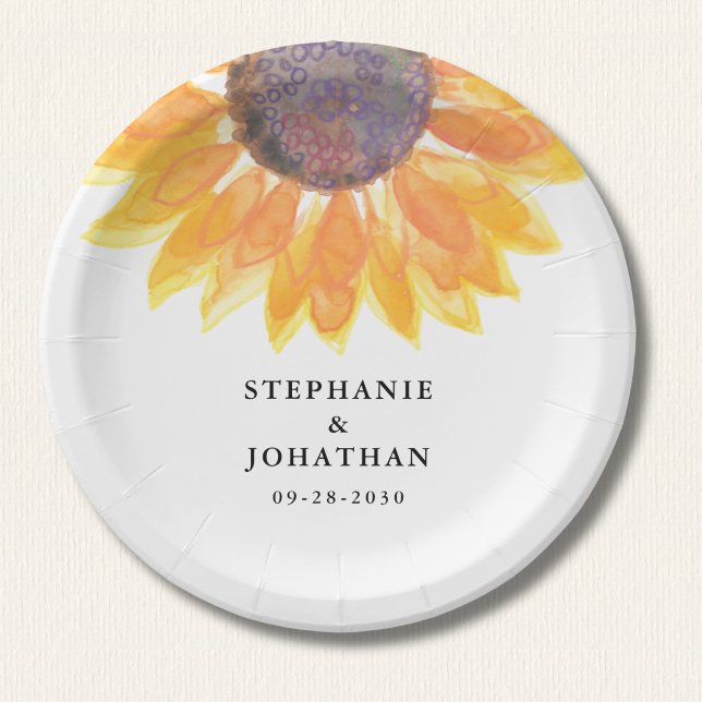 Assiettes En Carton Plaque de papier Mariage de tournesol rustique mod (Créateur téléchargé)