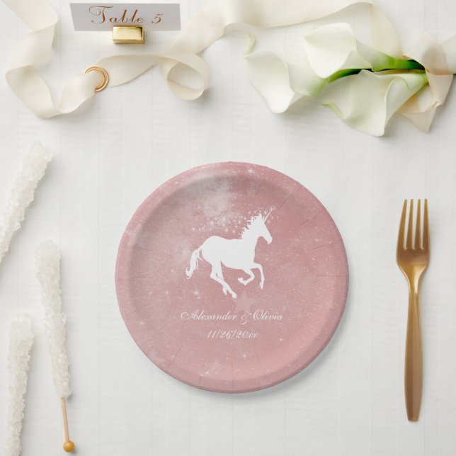 Assiettes En Carton Plaque de papier Mariage Unicorne rose (Mariage)