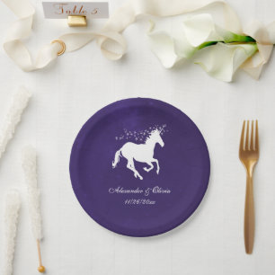 Assiettes En Carton Plaque de papier Mariage Violet Unicorne