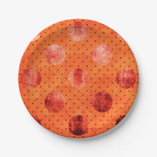Assiettes En Carton Plaque de papier métallique orange et cuivre polka