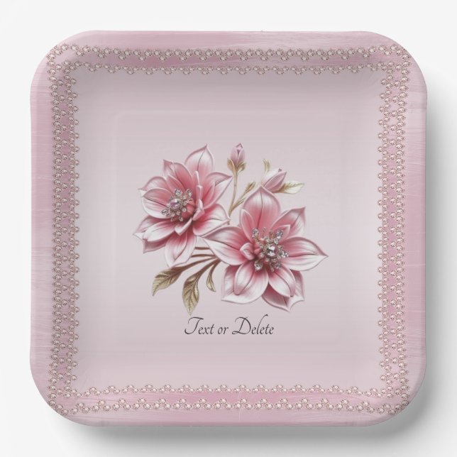 Assiettes En Carton Plaque de papier moderne à fleurs roses (Recto)