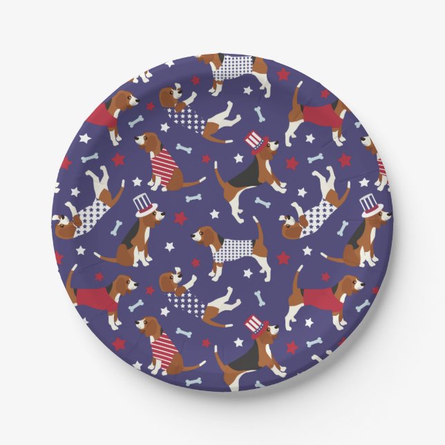 Assiettes En Carton Plaque de papier Motif Beagle patriotique (Devant)