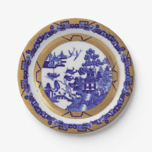 Plaque de papier Motif bleu et or Willow